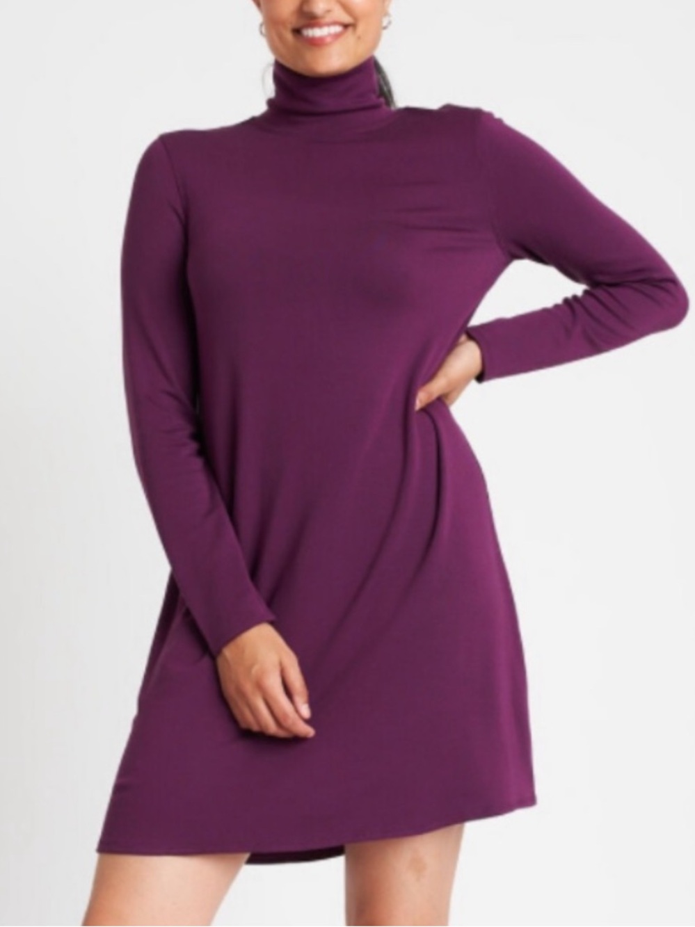Kit and Ace Upgrade plum purple long sleeve mock turtleneck mini dress